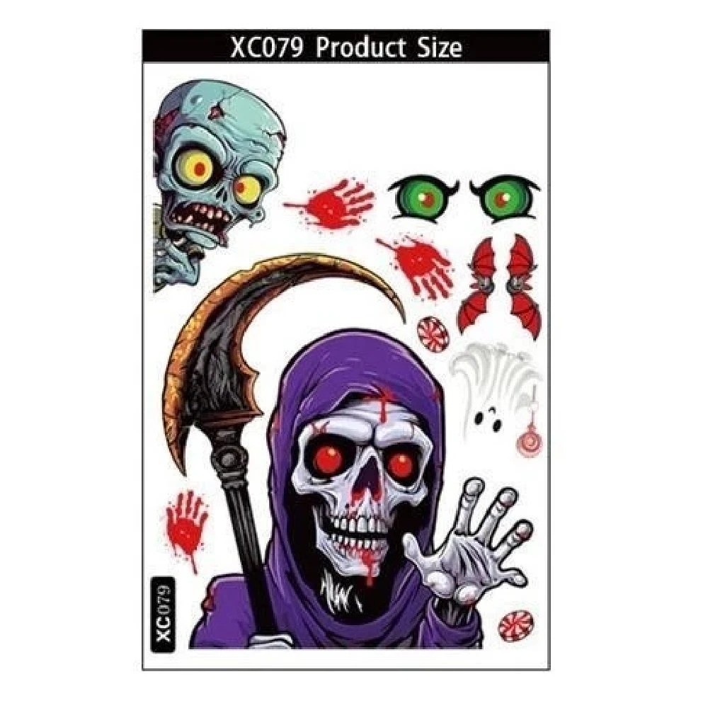 Decal 2 Mặt Trang Trí Halloween Dán Kính Thần Chết Đáng Sợ
