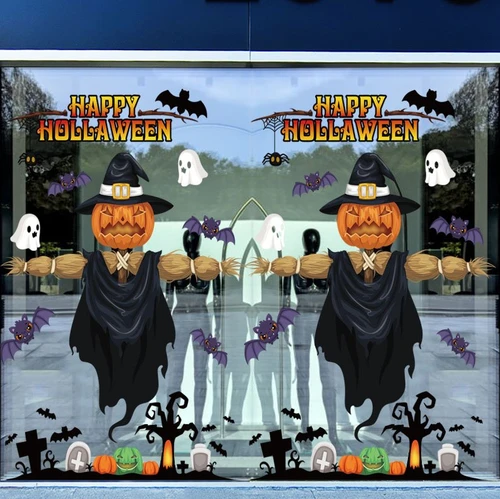Decal 2 Mặt Trang Trí Halloween Bù Nhìn Bí Ngô Đáng Sợ