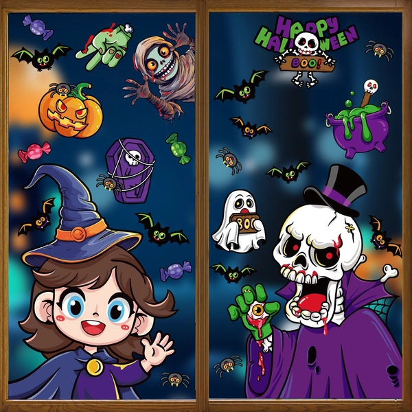 Combo 2 tấm decal 2 mặt trang trí halloween phù thủy và ma ca rồng