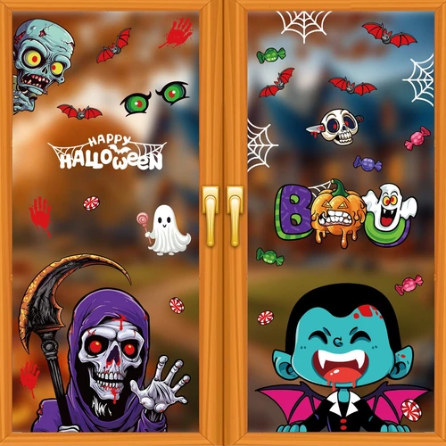 Combo 4 tấm decal 2 mặt trang trí halloween thần chết