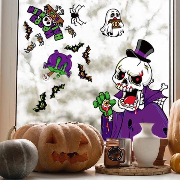 Decal 2 Mặt Trang Trí Halloween Chuyên Dán Kính Ma Cà Rồng Xương Người