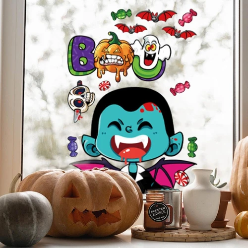 Decal 2 Mặt Trang Trí Halloween Dán Kính Bá Tước Dracula Vui Nhộn
