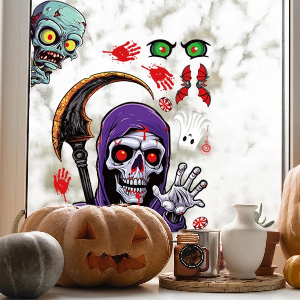 Decal 2 Mặt Trang Trí Halloween Dán Kính Thần Chết Đáng Sợ