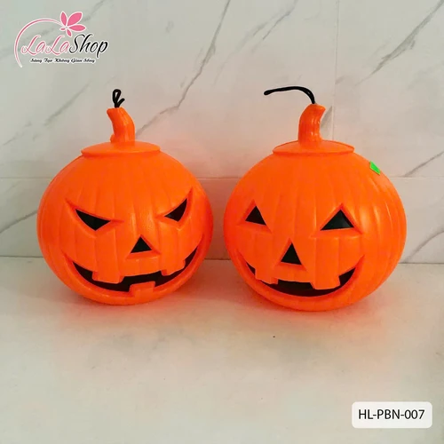 Giỏ Bí ngô rỗng có nắp màu cam trang trí Halloween (Có Đèn)