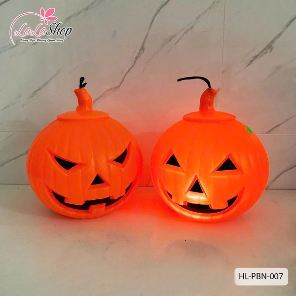 Giỏ Bí ngô rỗng có nắp màu cam trang trí Halloween (Có Đèn)