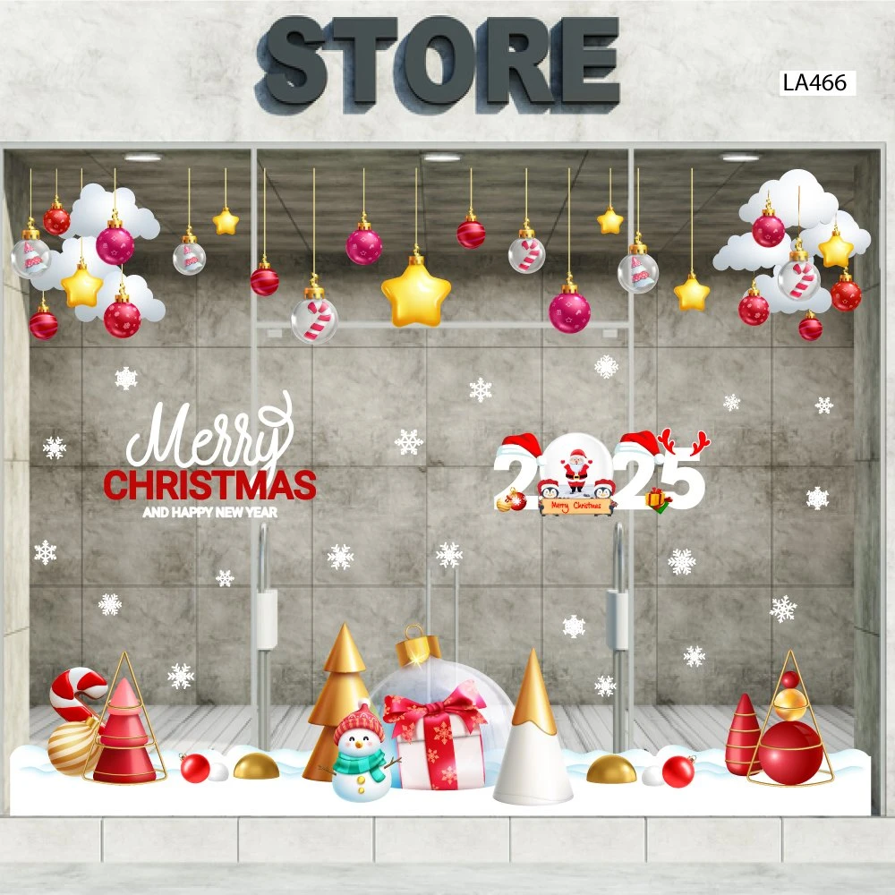 Combo Decal Trang Trí Noel Thành Phố Tuyết Trắng Và Người Tuyết Vui Nhộn