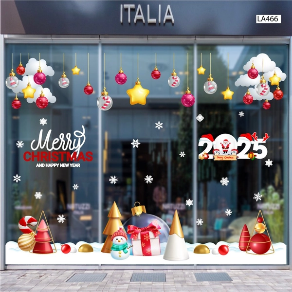 Combo Decal Trang Trí Noel Thành Phố Tuyết Trắng Và Người Tuyết Vui Nhộn