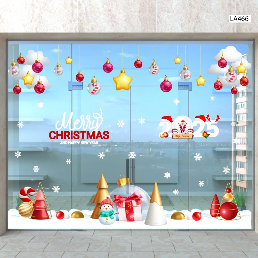 Combo Decal Trang Trí Noel Thành Phố Tuyết Trắng Và Người Tuyết Vui Nhộn