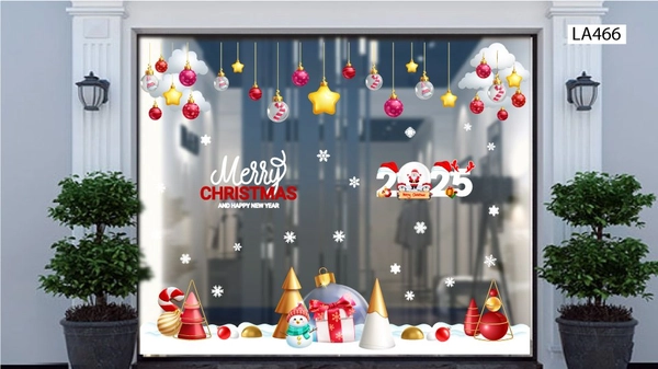 Combo Decal Trang Trí Noel Thành Phố Tuyết Trắng Và Người Tuyết Vui Nhộn