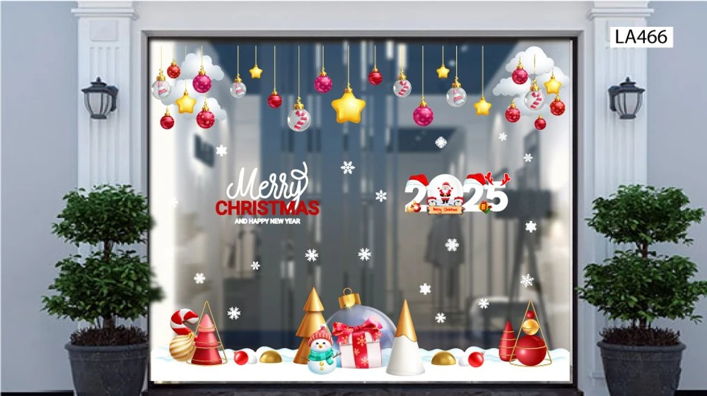 Combo Decal Trang Trí Noel Thành Phố Tuyết Trắng Và Người Tuyết Vui Nhộn