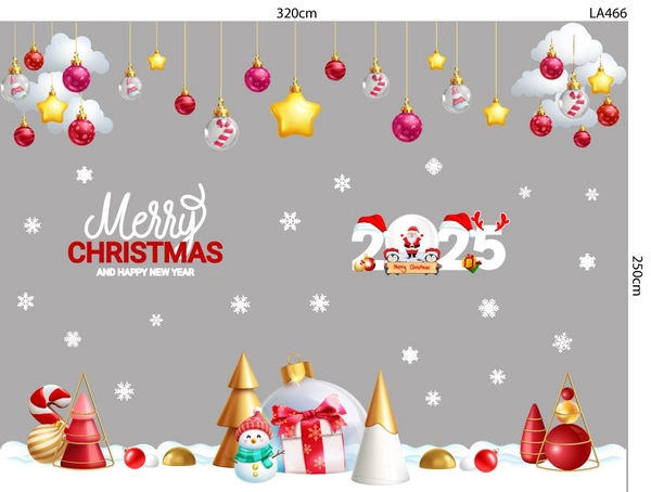 Combo Decal Trang Trí Noel Thành Phố Tuyết Trắng Và Người Tuyết Vui Nhộn