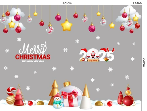 Combo Decal Trang Trí Noel Thành Phố Tuyết Trắng Và Người Tuyết Vui Nhộn