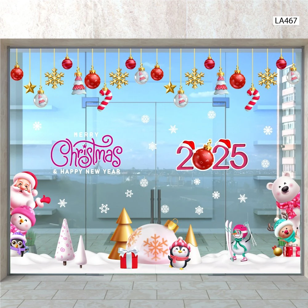 Combo Decal Trang Trí Noel Ông Già Noel, Gấu Trắng Và Những Người Bạn