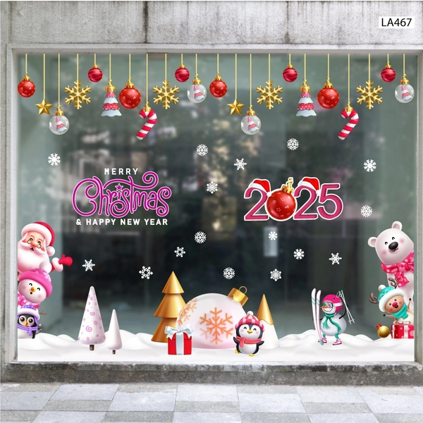 Combo Decal Trang Trí Noel Ông Già Noel, Gấu Trắng Và Những Người Bạn