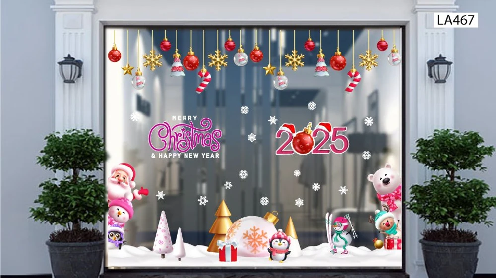 Combo Decal Trang Trí Noel Ông Già Noel, Gấu Trắng Và Những Người Bạn