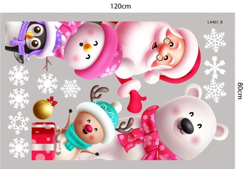 Combo Decal Trang Trí Noel Ông Già Noel, Gấu Trắng Và Những Người Bạn