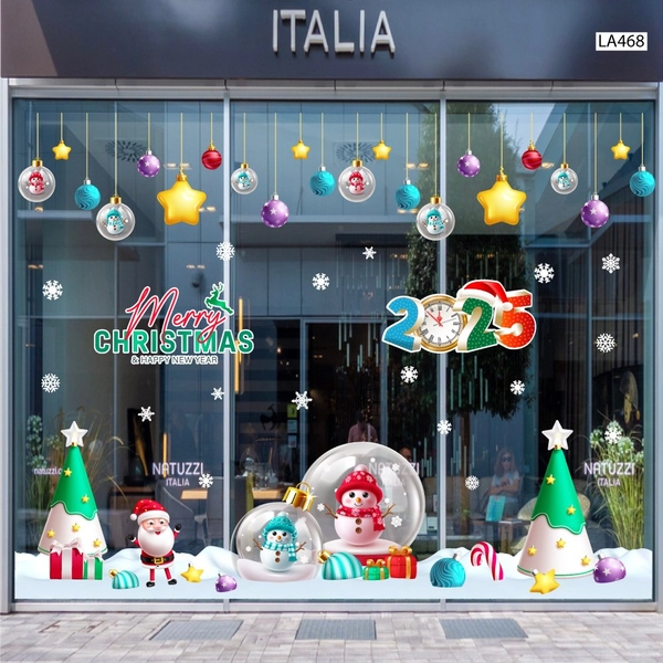 Combo Decal Trang Trí Noel Merry Christmas Quả Cầu Thủy Tinh Người Tuyết Xinh Xắn