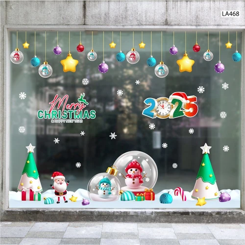 Combo Decal Trang Trí Noel Merry Chistmas Quả Cầu Thủy Tinh Người Tuyết Xinh Xắn