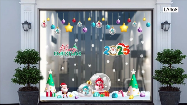 Combo Decal Trang Trí Noel Merry Christmas Quả Cầu Thủy Tinh Người Tuyết Xinh Xắn