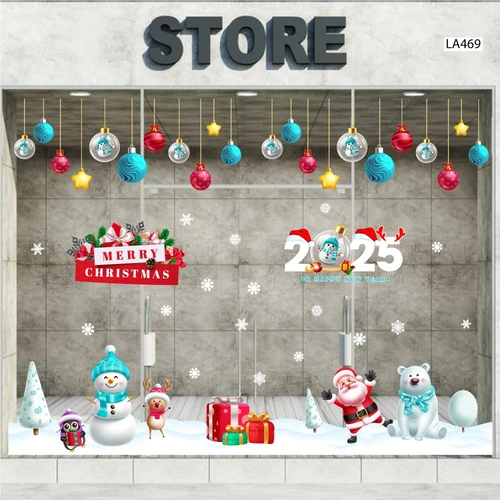 Combo Decal Trang Trí Noel Merry Chistmas Gấu Trắng Và Ông Già Noel Vui Nhộn