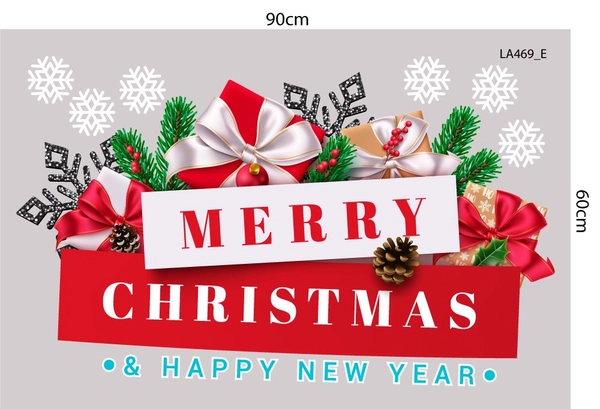 Combo Decal Trang Trí Noel Merry Christmas Gấu Trắng Và Ông Già Noel Vui Nhộn