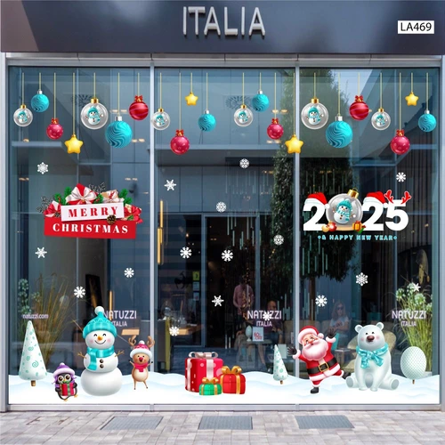 Combo Decal Trang Trí Noel Merry Chistmas Gấu Trắng Và Ông Già Noel Vui Nhộn