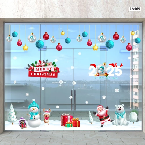 Combo Decal Trang Trí Noel Merry Chistmas Gấu Trắng Và Ông Già Noel Vui Nhộn