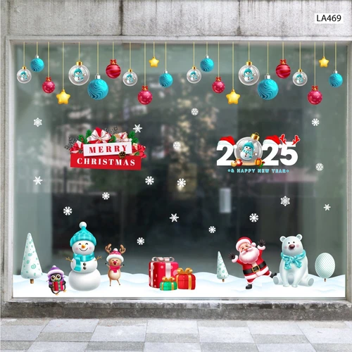 Combo Decal Trang Trí Noel Merry Chistmas Gấu Trắng Và Ông Già Noel Vui Nhộn