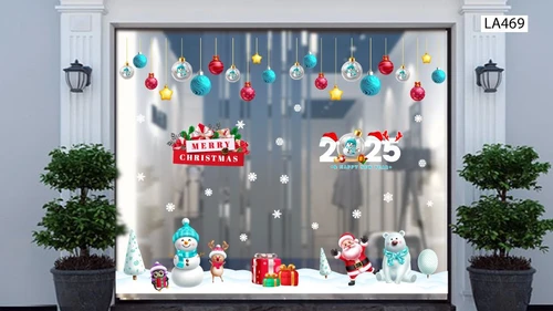 Combo Decal Trang Trí Noel Merry Chistmas Gấu Trắng Và Ông Già Noel Vui Nhộn