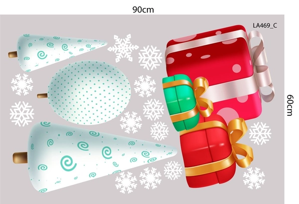 Combo Decal Trang Trí Noel Merry Christmas Gấu Trắng Và Ông Già Noel Vui Nhộn