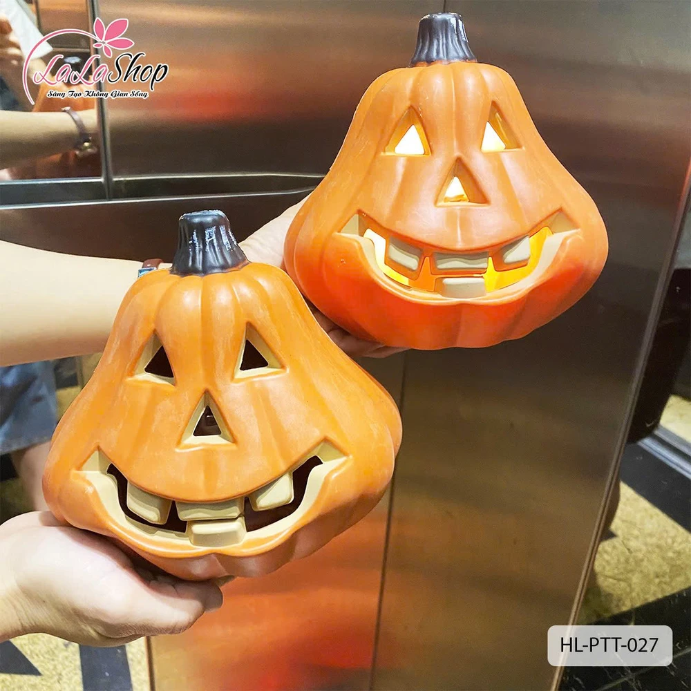 Phụ Kiện Trang Trí Halloween Đèn Led Bí Ngô Ma Quái Phát Sáng