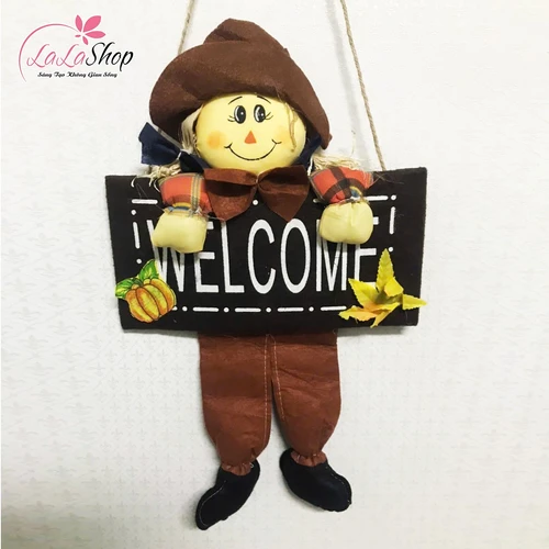 Bảng Treo Welcome Trang Trí Halloween Cô Gái Bù Nhìn