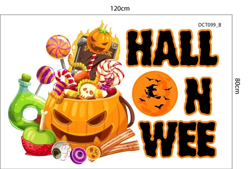 Combo Decal Trang Trí Halloween Bí Ngô Và Ếch Xanh Phát Kẹo