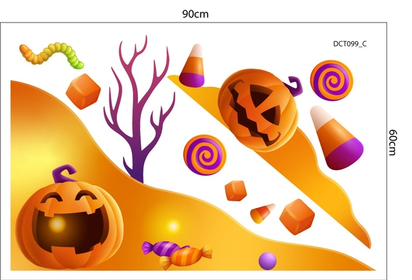 Combo Decal Trang Trí Halloween Bí Ngô Và Ếch Xanh Phát Kẹo