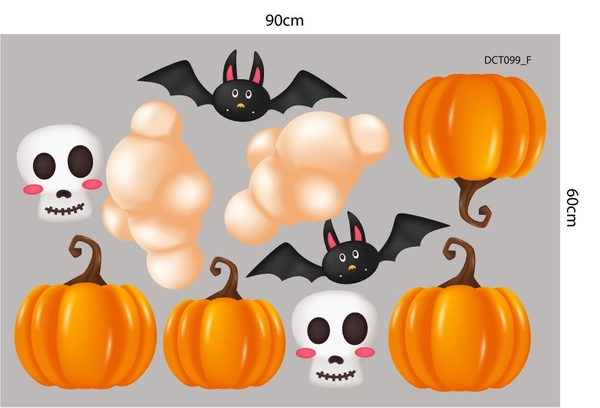 Combo Decal Trang Trí Halloween Bí Ngô Và Ếch Xanh Phát Kẹo