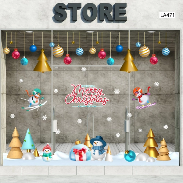 Combo Decal Trang Trí Noel Merry Christmas Người Tuyết Và Những Người Bạn