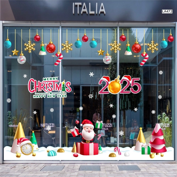 Combo Decal Trang Trí Noel Merry Christmas Ông Già Noel Và Những Hộp Quà Xinh Xắn