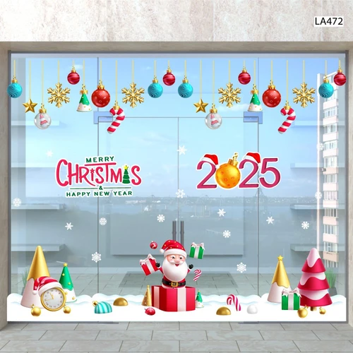 Combo Decal Trang Trí Noel Merry Chistmas Ông Già Noel Và Những Hộp Quà Xinh Xắn