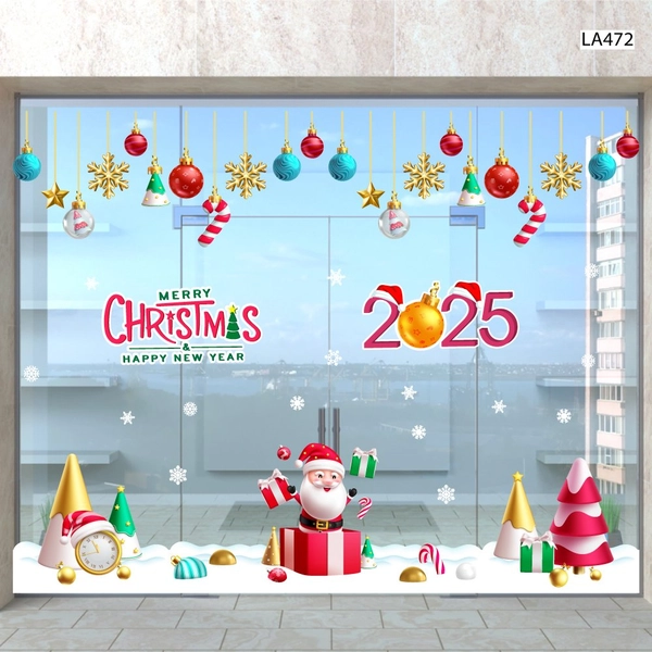 Combo Decal Trang Trí Noel Merry Christmas Ông Già Noel Và Những Hộp Quà Xinh Xắn