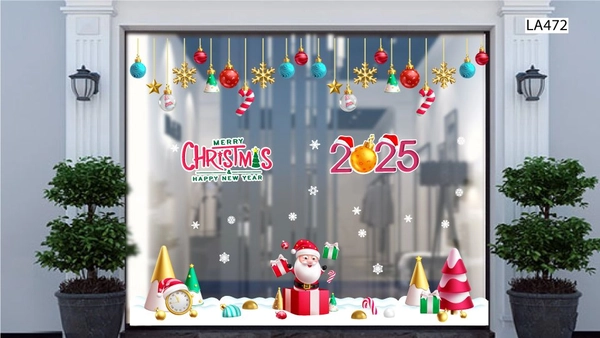 Combo Decal Trang Trí Noel Merry Christmas Ông Già Noel Và Những Hộp Quà Xinh Xắn