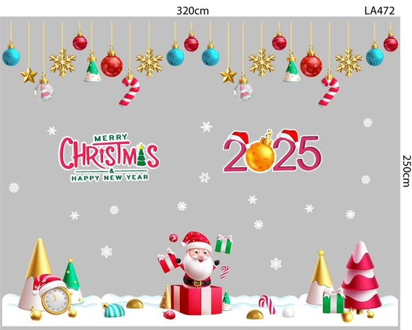 Combo Decal Trang Trí Noel Merry Christmas Ông Già Noel Và Những Hộp Quà Xinh Xắn