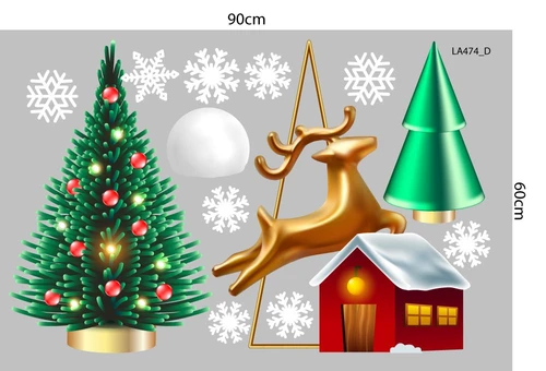 Combo Decal Trang Trí Noel Merry Chistmas Ông Già Noel Và Ngôi Nhà Tuyết Ấm Áp