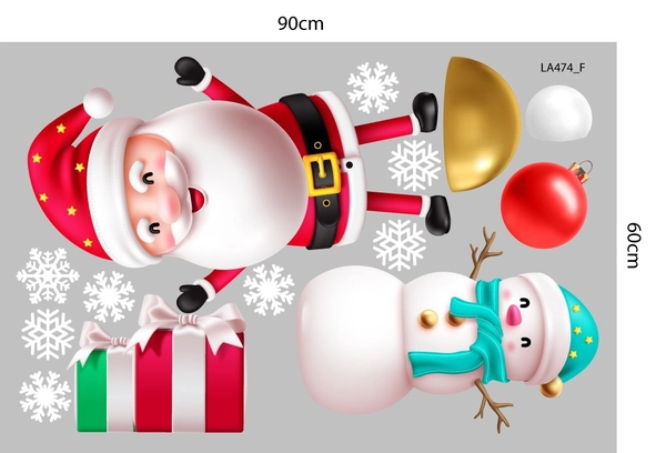Combo Decal Trang Trí Noel Merry Christmas Ông Già Noel Và Ngôi Nhà Tuyết Ấm Áp