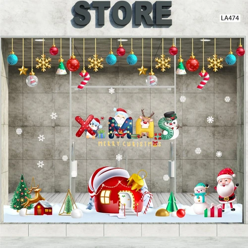 Combo Decal Trang Trí Noel Merry Chistmas Ông Già Noel Và Ngôi Nhà Tuyết Ấm Áp