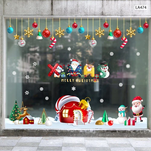 Combo Decal Trang Trí Noel Merry Chistmas Ông Già Noel Và Ngôi Nhà Tuyết Ấm Áp