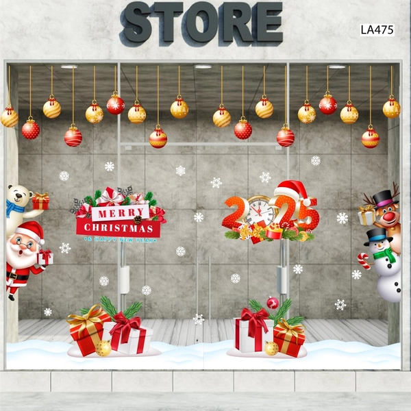 Combo Decal Trang Trí Noel Merry Christmas Ông Già Noel Và Những Người Bạn Phát Quà