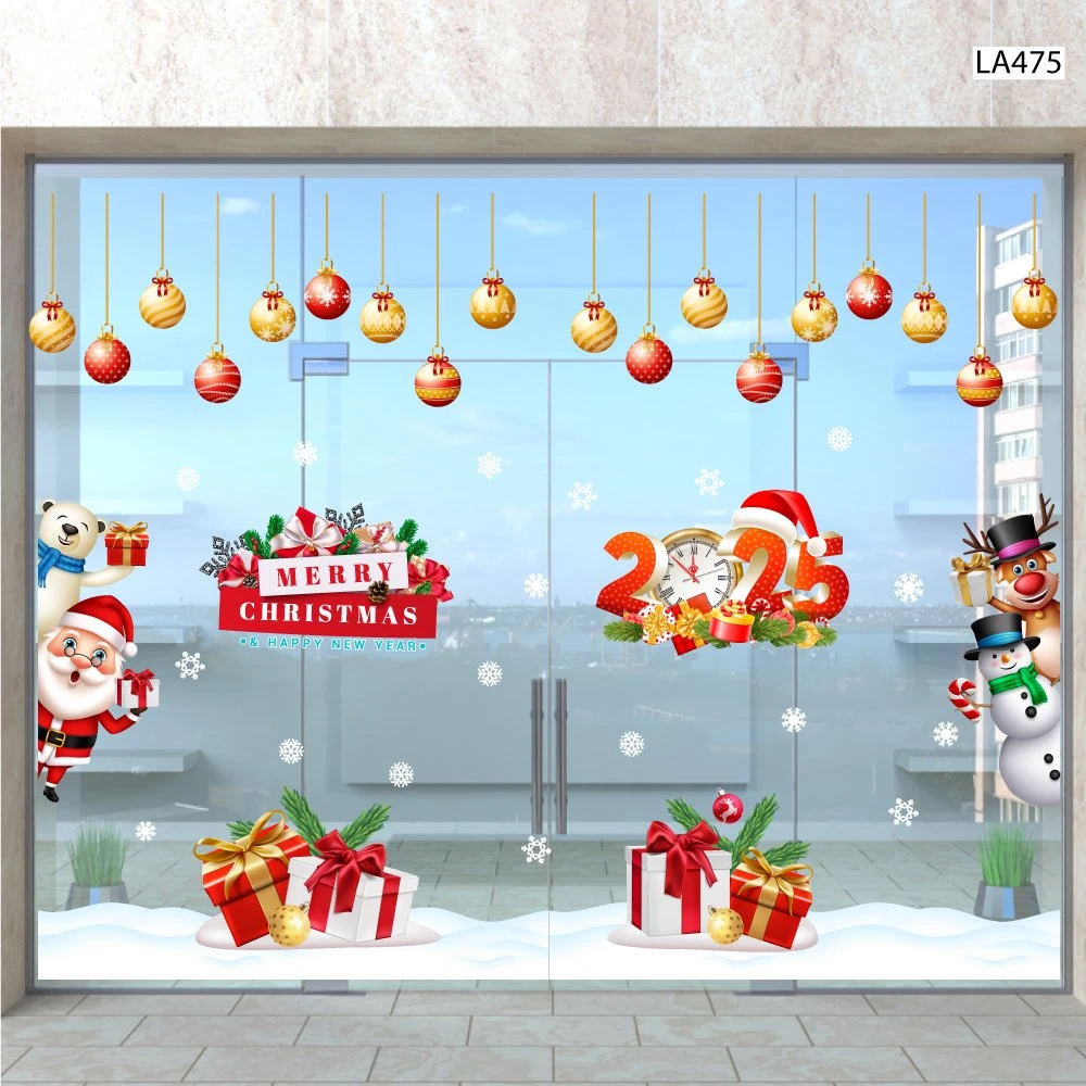 Combo Decal Trang Trí Noel Merry Chistmas Ông Già Noel Và Những Người Bạn Phát Quà