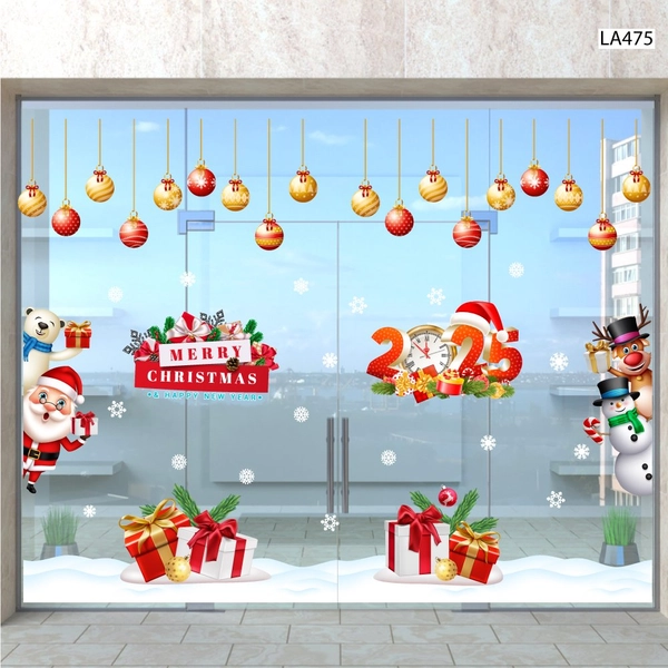 Combo Decal Trang Trí Noel Merry Christmas Ông Già Noel Và Những Người Bạn Phát Quà