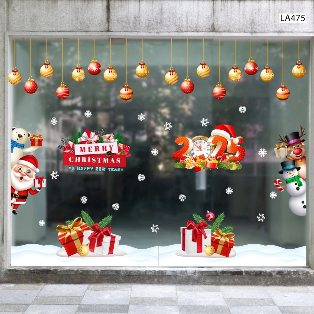 Combo Decal Trang Trí Noel Merry Chistmas Ông Già Noel Và Những Người Bạn Phát Quà