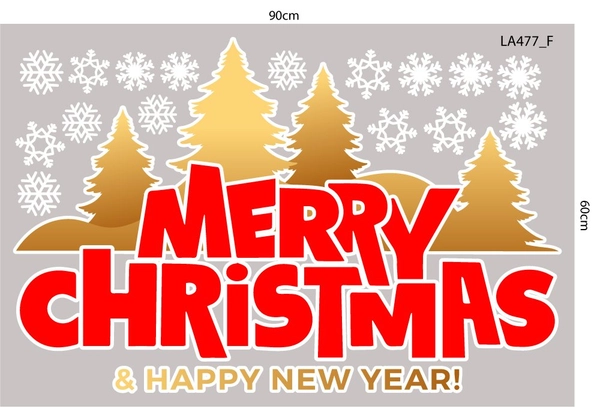 Combo Decal Trang Trí Noel Merry Christmas Tuần Lộc Vàng Và Hộp Quà Giáng Sinh